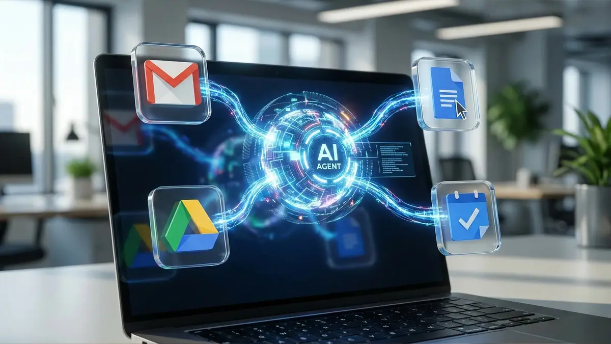 Google AI Agent connecting Gmail Drive Docs and Calendar apps as a bridge